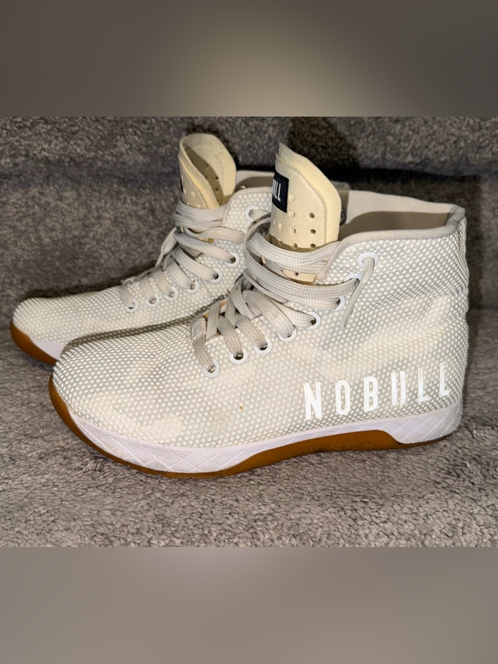 NOBULL Women’s Cream/White Camouflage High-Top Training Sneakers